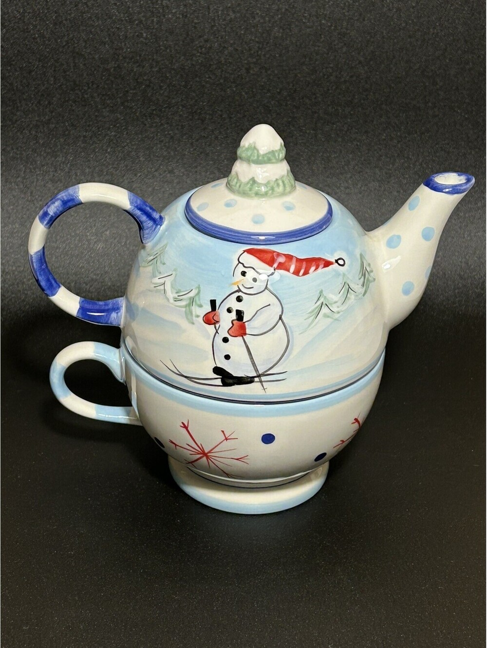 Vintage Stacking Holiday 3Pcs Teapot Set Snowman Christmas 1990’s